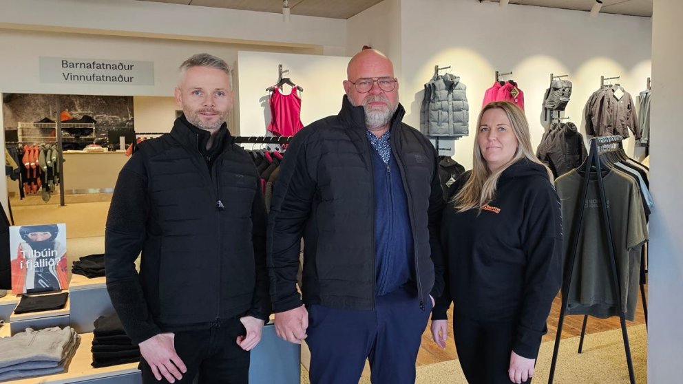 Einar Gíslason, Hjörtur Bergstað og Rósa Tryggvadóttir hjá 66° norður.