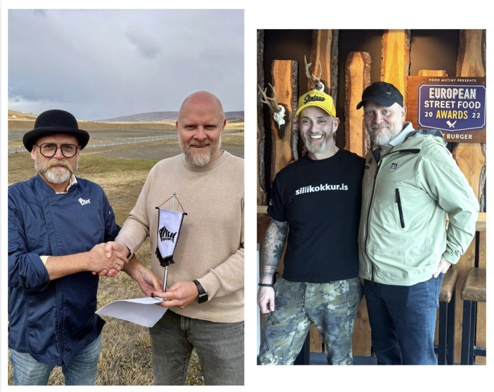 Issi með fisk og franskar og Silli Kokkur með borgara á Landsmóti
