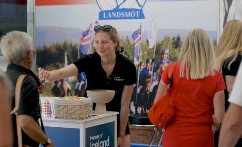 In the photo, you can see the project manager of Horses of Iceland in the shared booth of the projec…